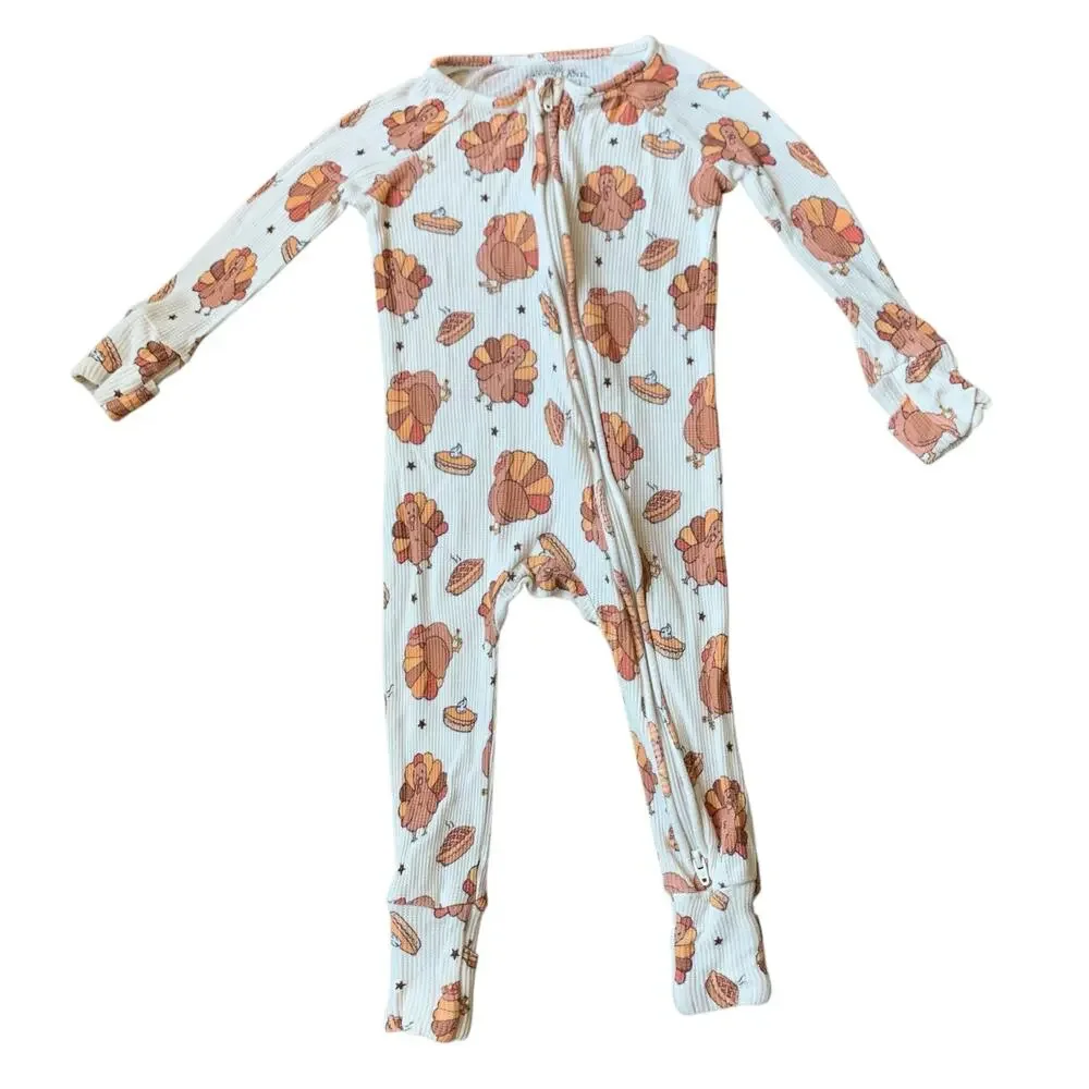 Caden Lane Waffle Knit Turkey Treats Convertible Romper